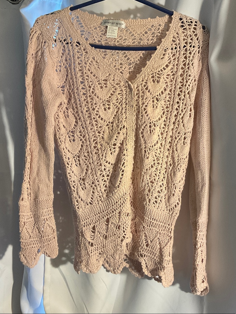 Newport News Blush Crochet Openwork Cardigan